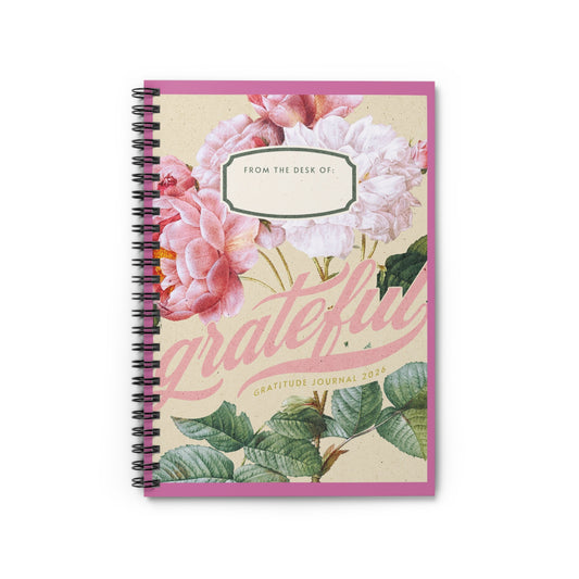 Chic Pink Floral Gratitude Journal 2026 Spiral Notebook | Ruled Grateful Notebook