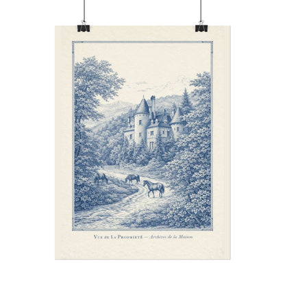 French Chateau Equestrian Landscape Rolled Poster Print