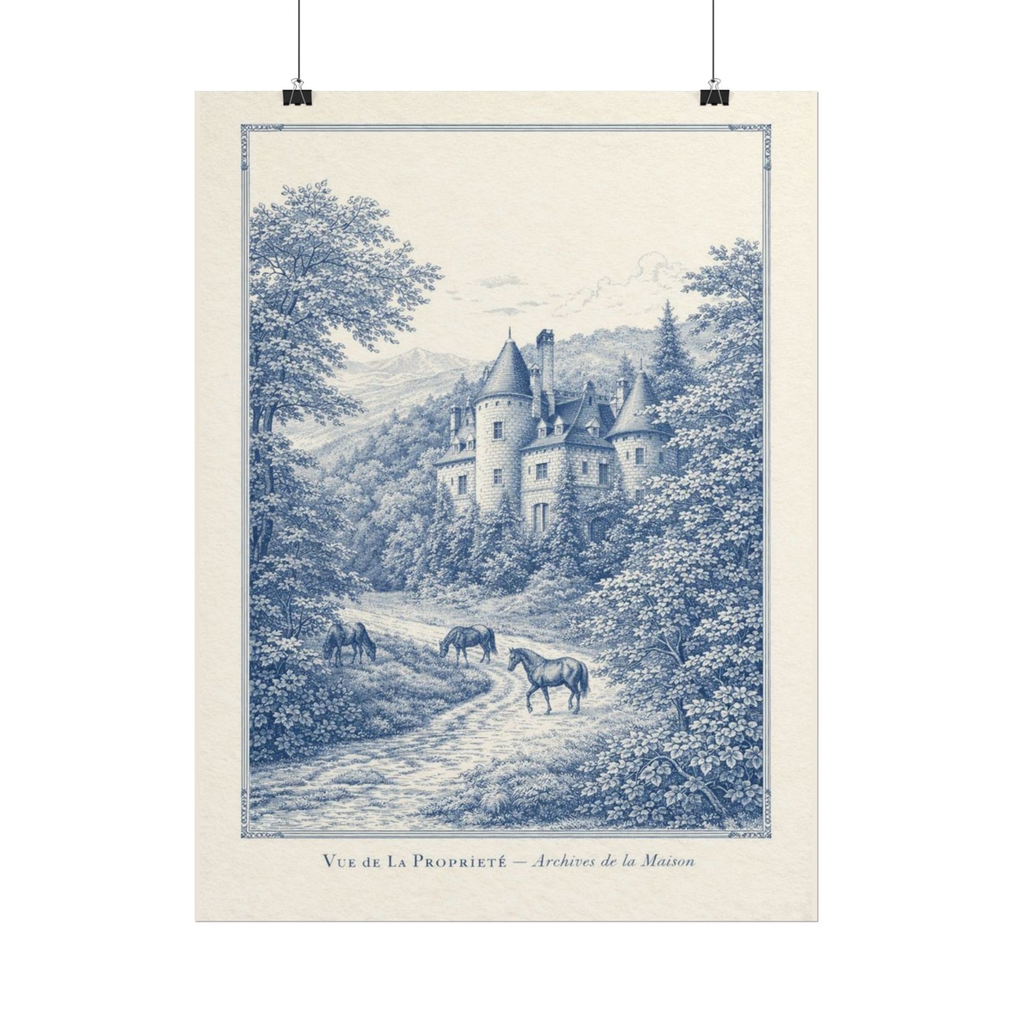 French Chateau Equestrian Landscape Rolled Poster Print
