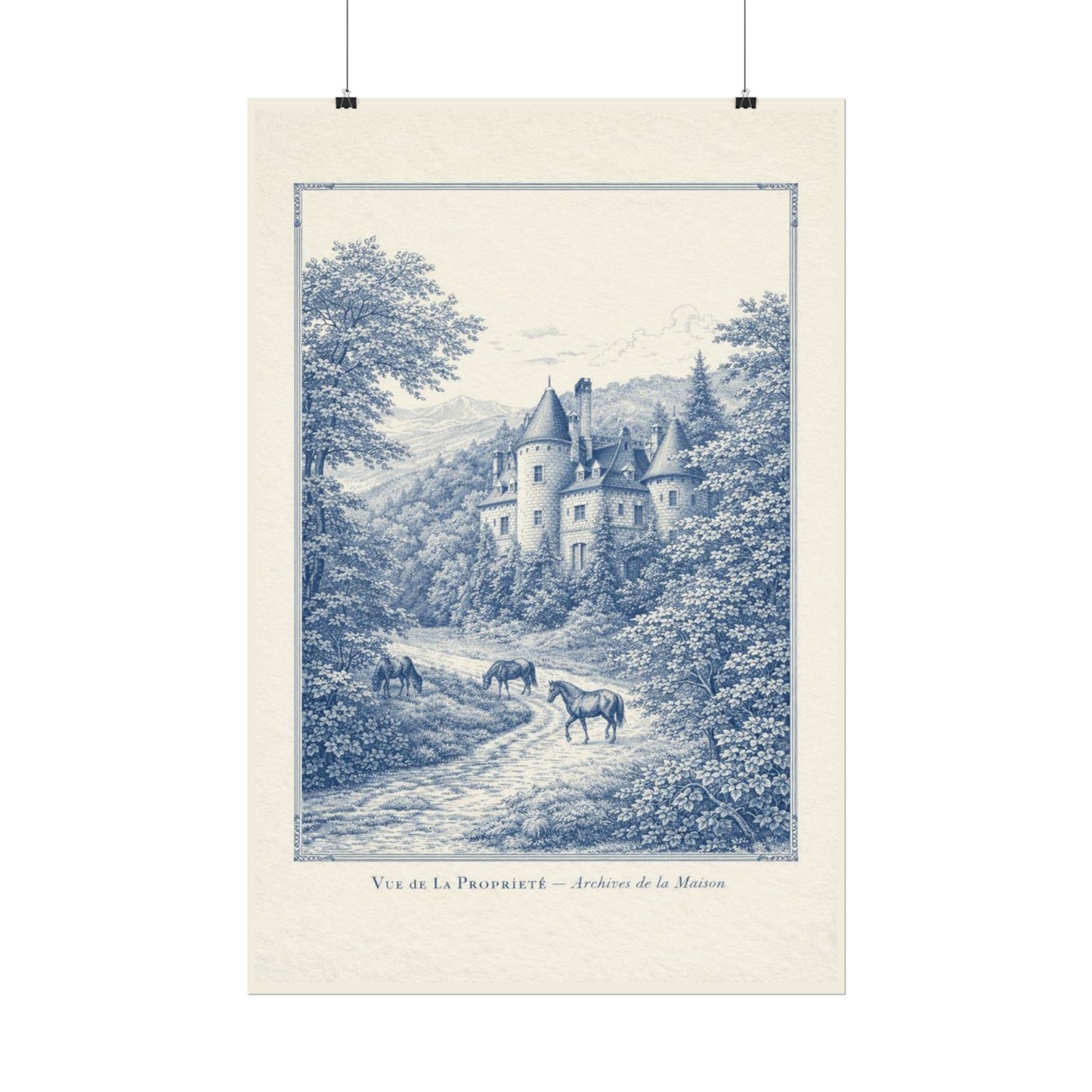 French Chateau Equestrian Landscape Rolled Poster Print