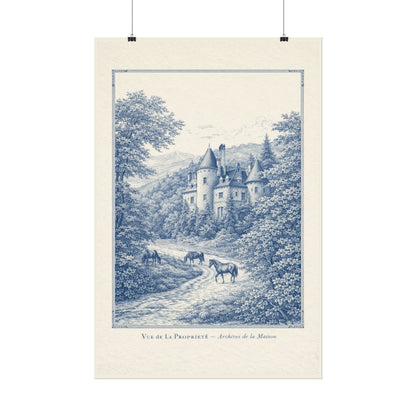 French Chateau Equestrian Landscape Rolled Poster Print