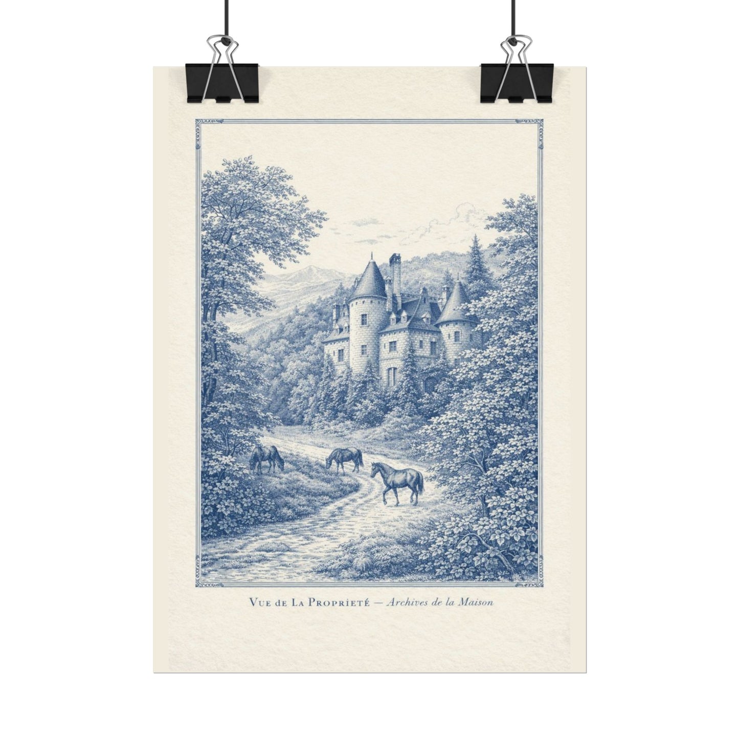 French Chateau Equestrian Landscape Rolled Poster Print