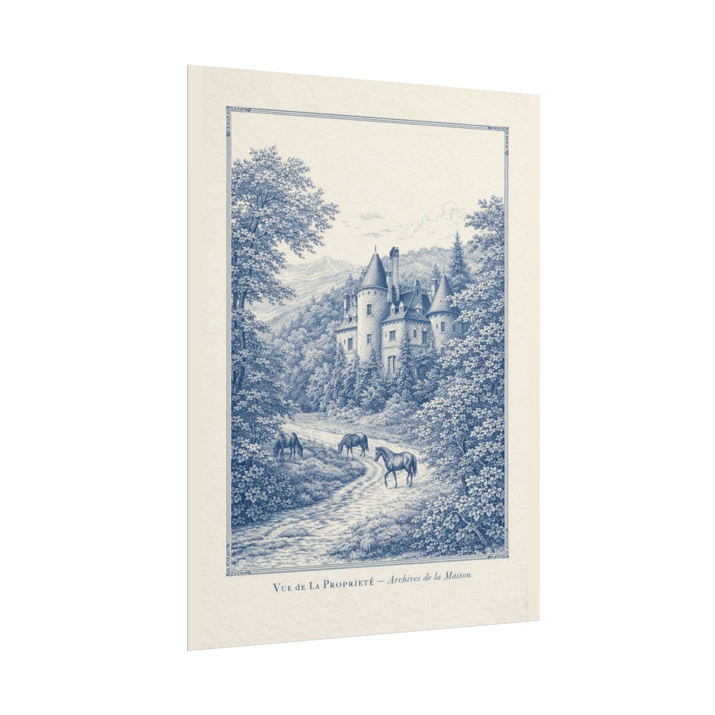 French Chateau Equestrian Landscape Rolled Poster Print