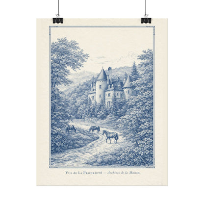 French Chateau Equestrian Landscape Rolled Poster Print