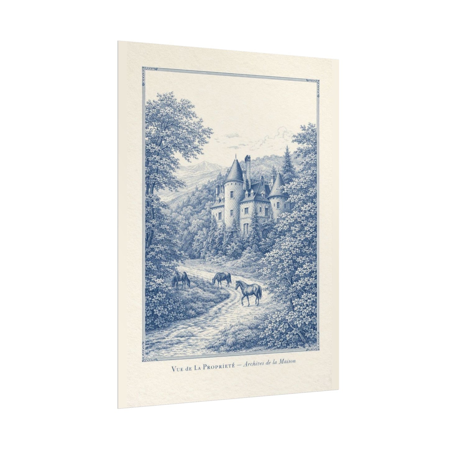 French Chateau Equestrian Landscape Rolled Poster Print