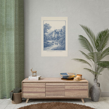 French Chateau Equestrian Landscape Rolled Poster Print