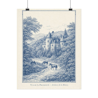 French Chateau Equestrian Landscape Rolled Poster Print
