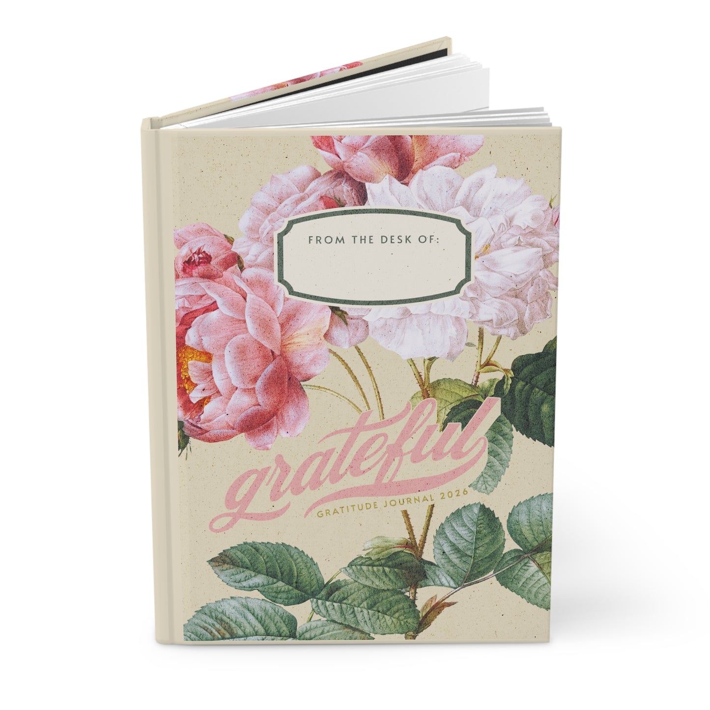 Beautiful Floral 2026 Gratitude Journal Grateful Pink Cover notebook | Hardcover Notebook, Vintage Pink Roses