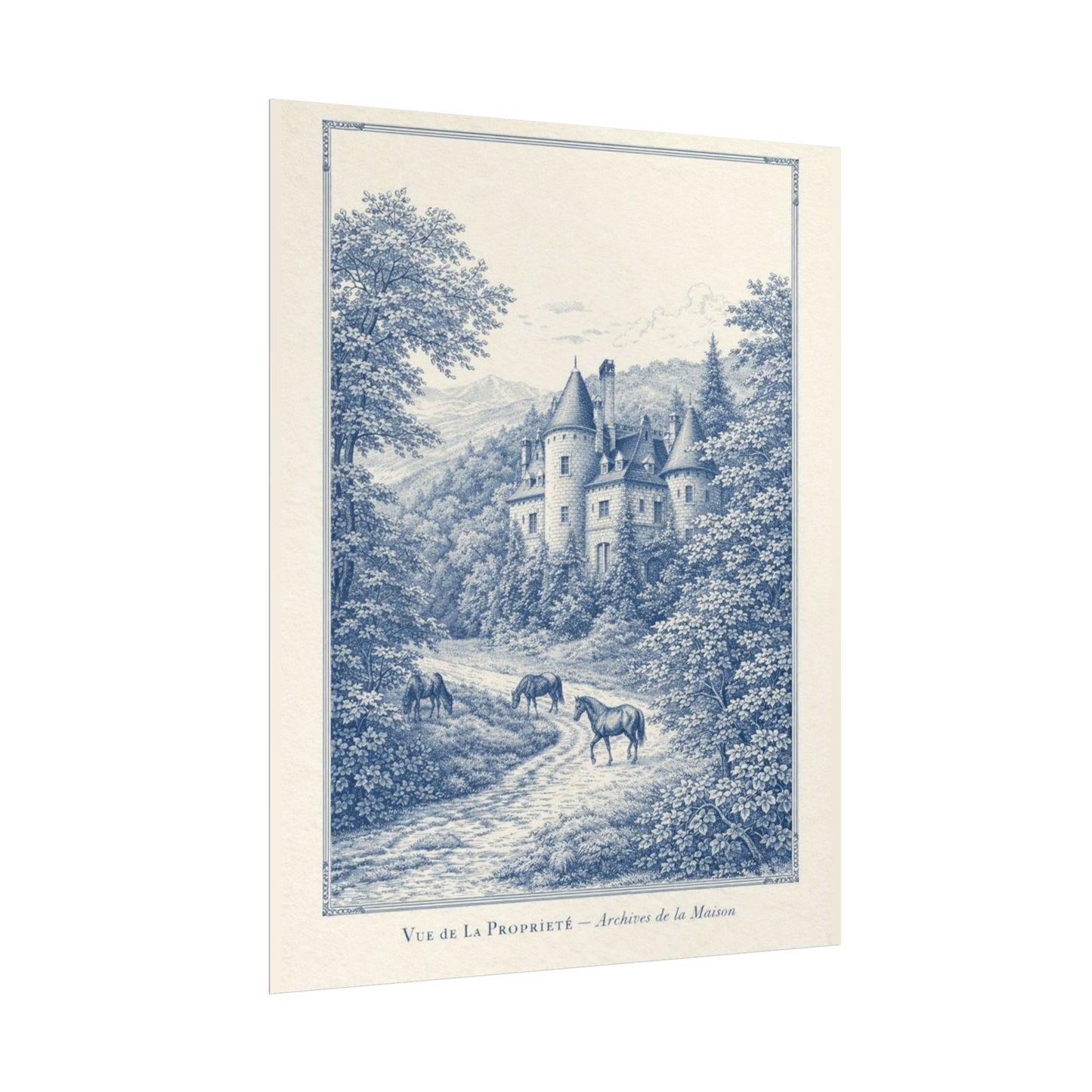 French Chateau Equestrian Landscape Rolled Poster Print