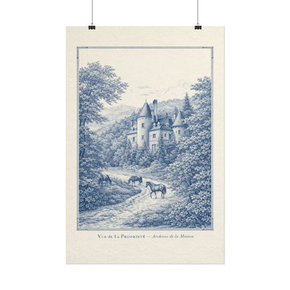 French Chateau Equestrian Landscape Rolled Poster Print