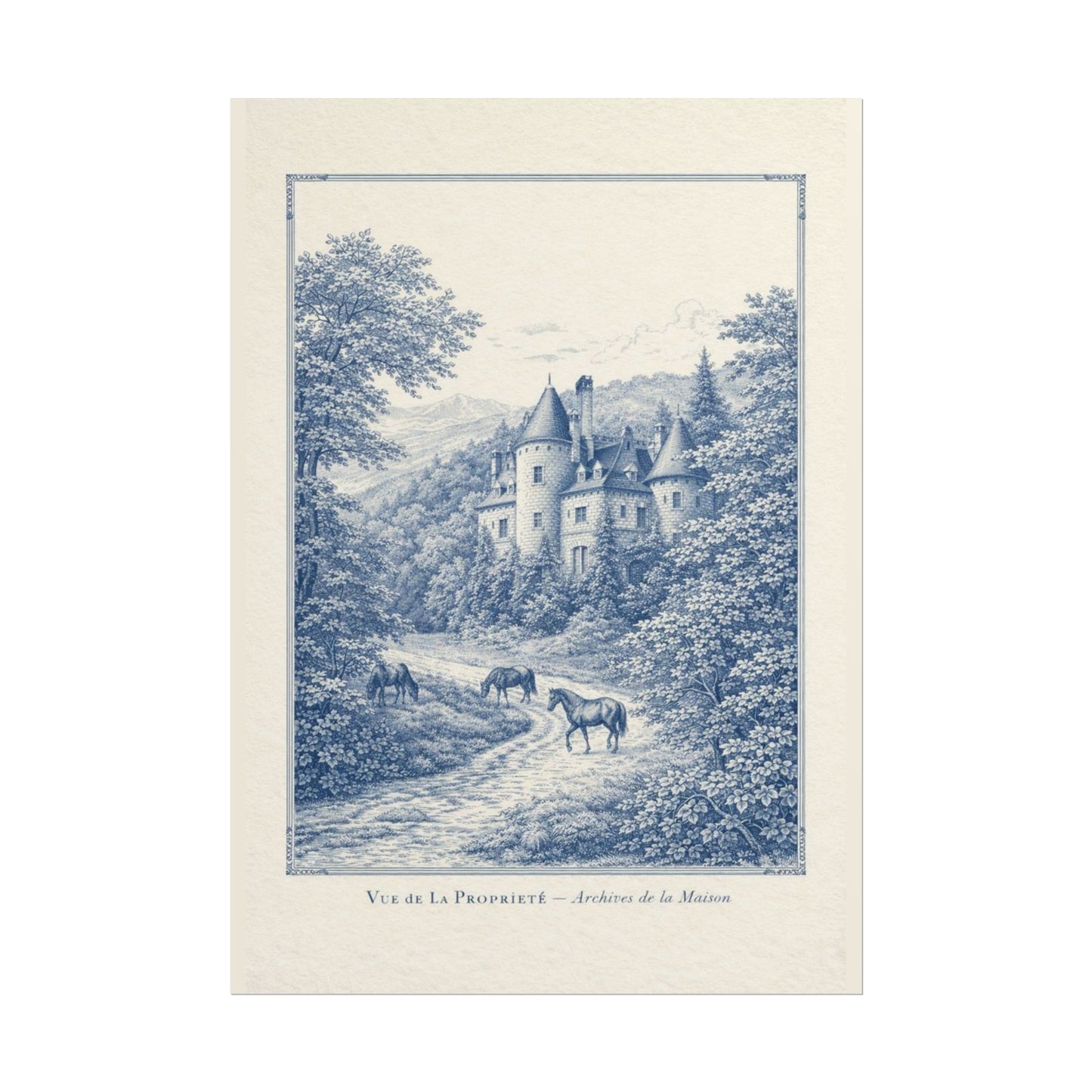 French Chateau Equestrian Landscape Rolled Poster Print