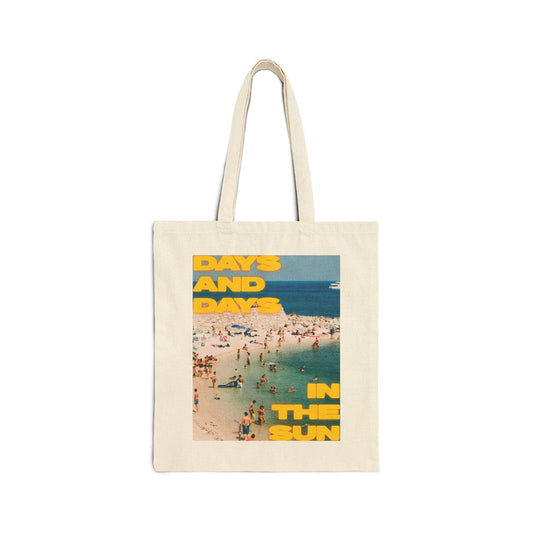 Days and Days in the Sun Tote Bag | Beach Photo, Retro Yellow Text