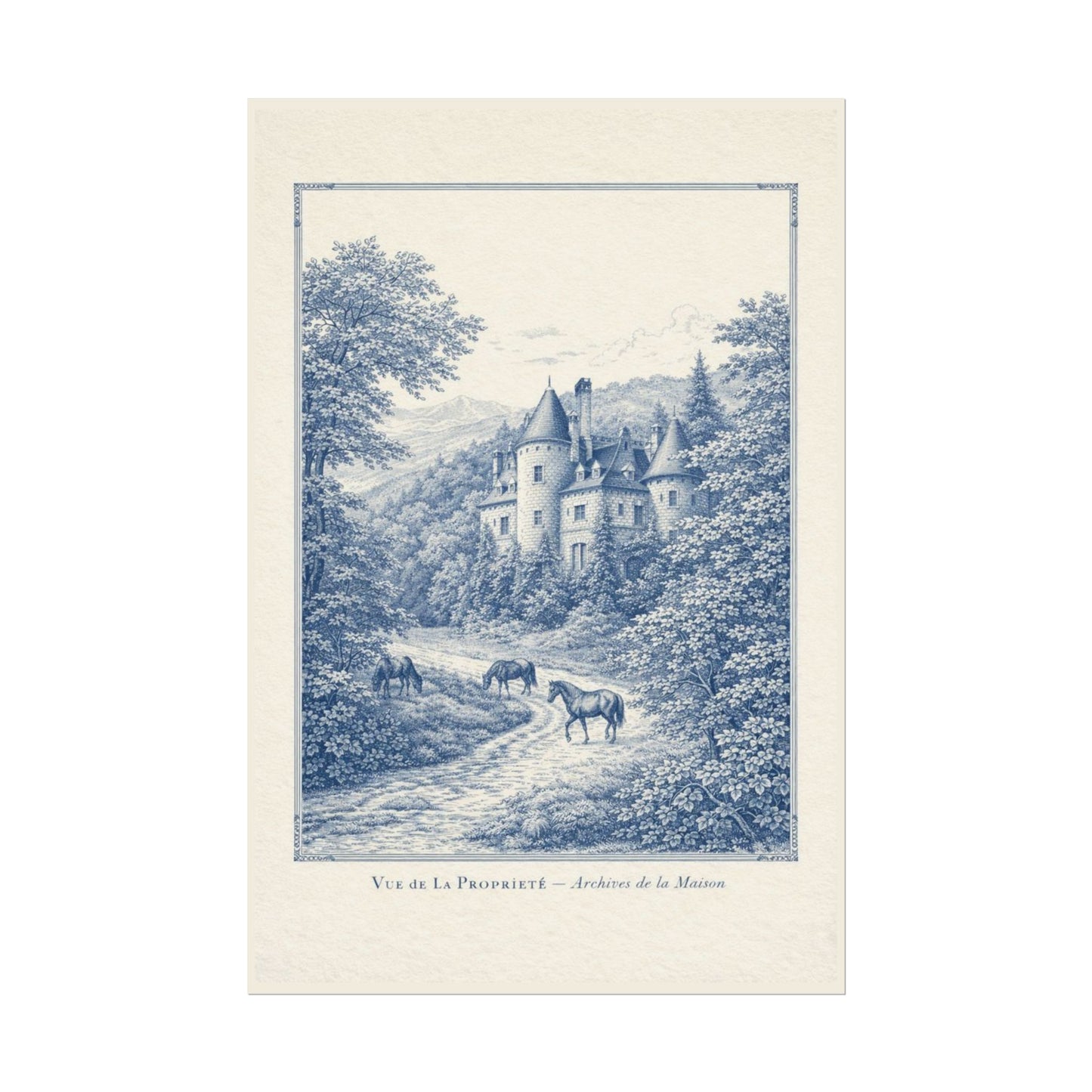 French Chateau Equestrian Landscape Rolled Poster Print
