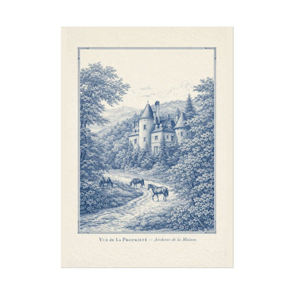French Chateau Equestrian Landscape Rolled Poster Print