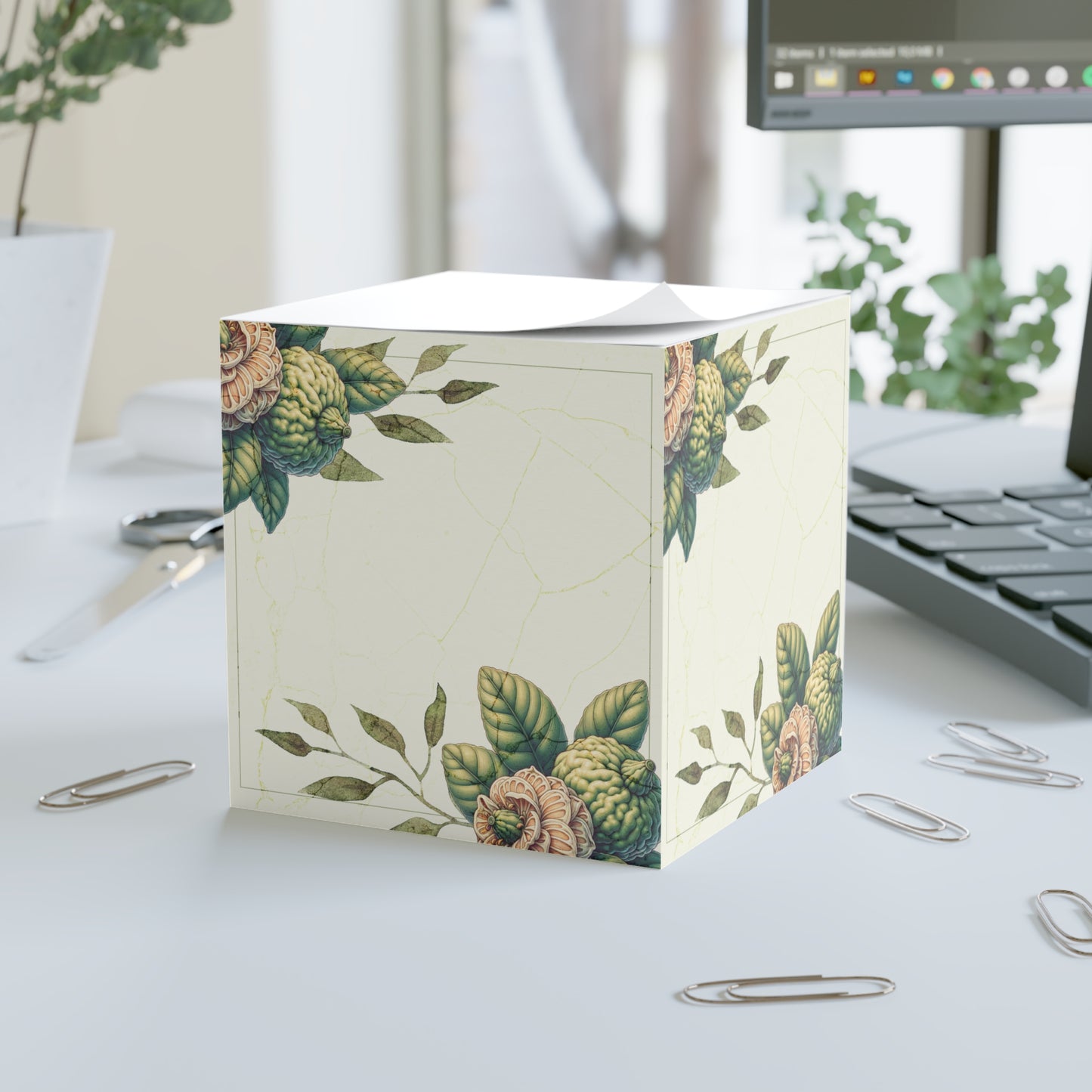 Beautiful Botanical Floral Post-It Note Cube | Cute Stationery, Preppy Stationary, Elegant Sticker Notepad