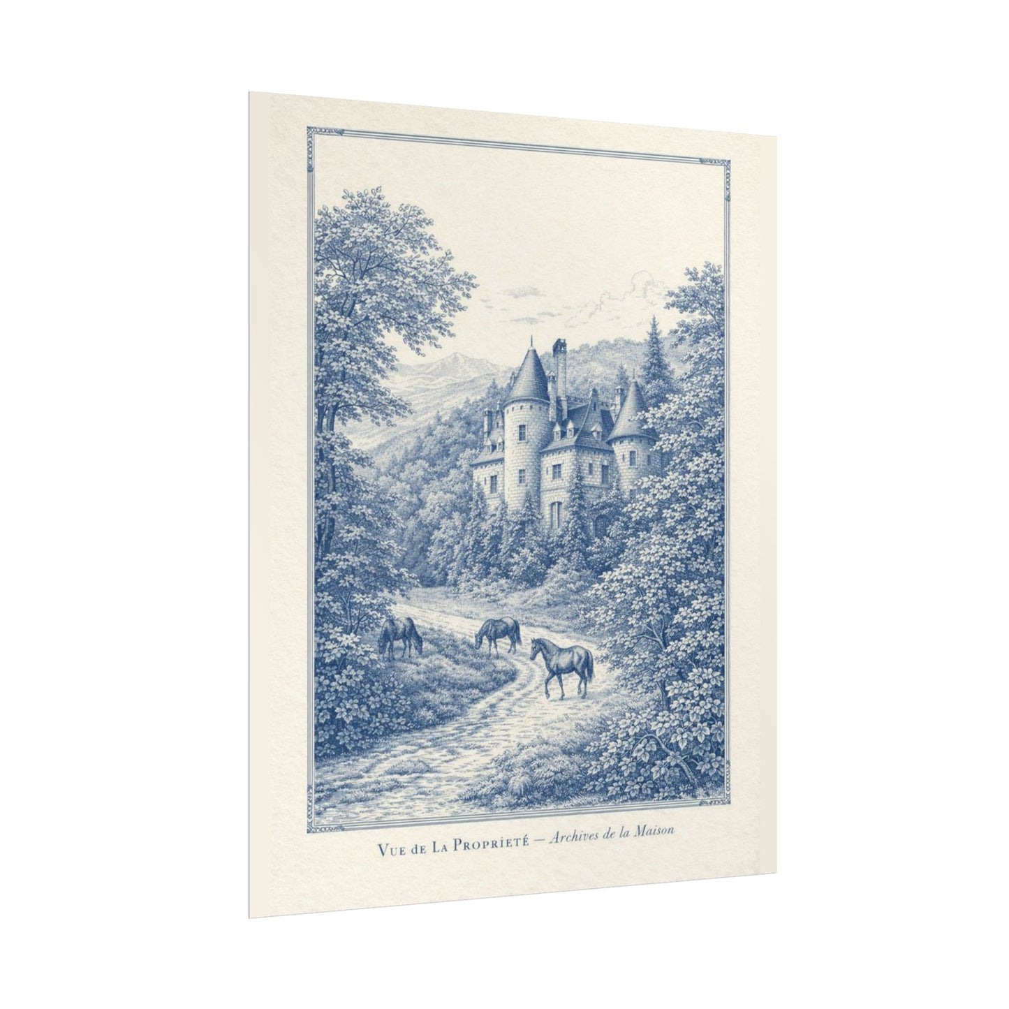 French Chateau Equestrian Landscape Rolled Poster Print