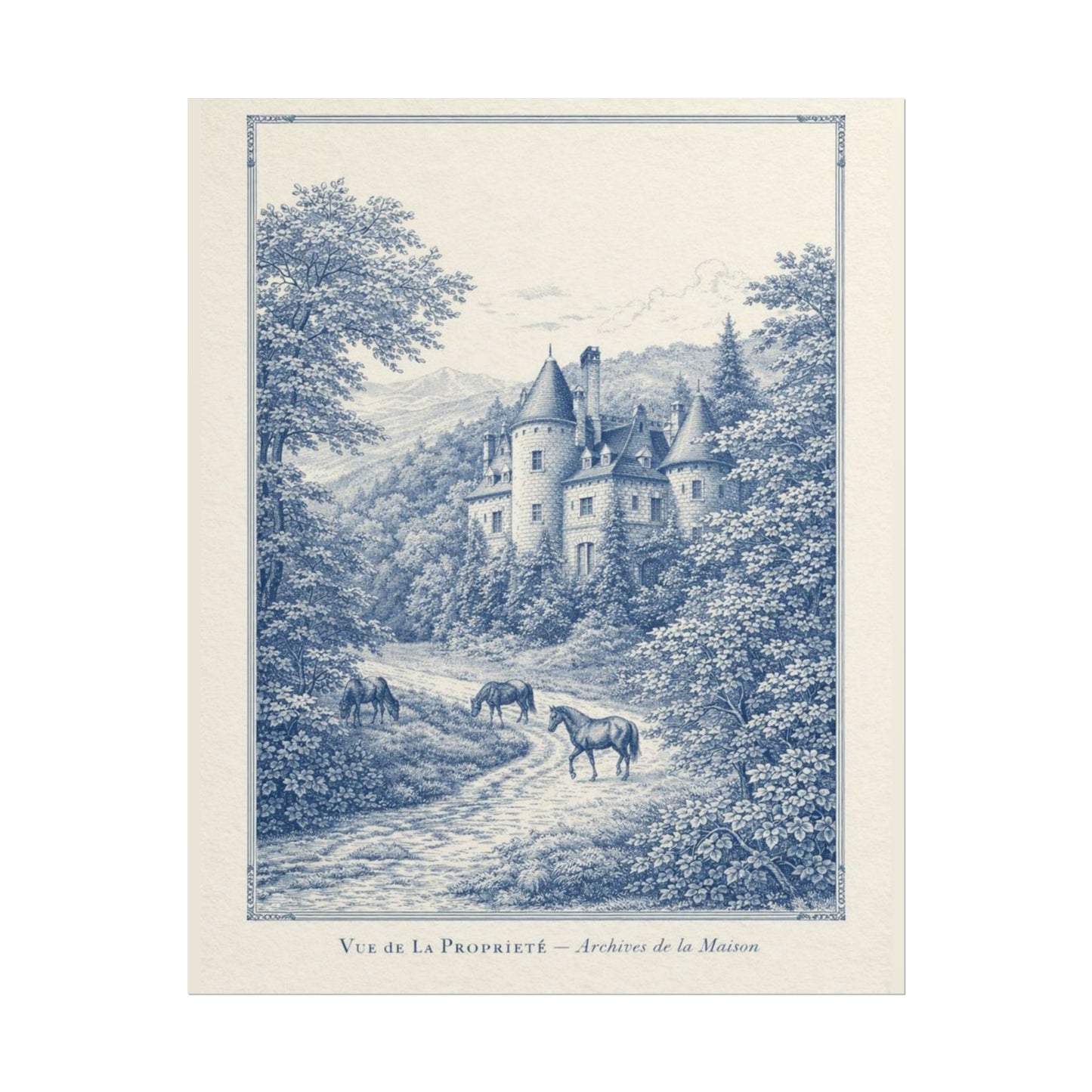French Chateau Equestrian Landscape Rolled Poster Print