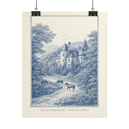French Chateau Equestrian Landscape Rolled Poster Print