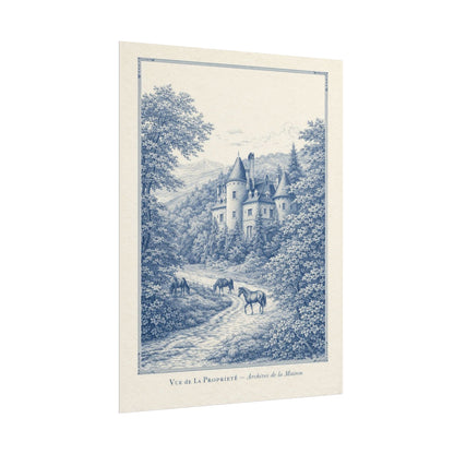 French Chateau Equestrian Landscape Rolled Poster Print