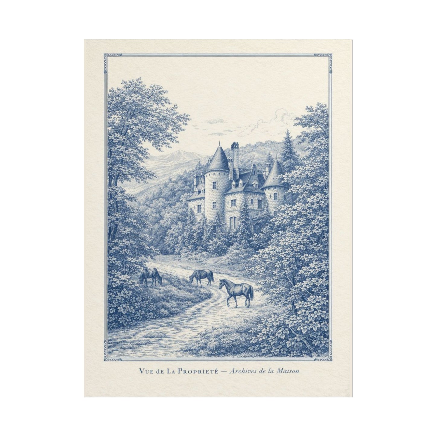 French Chateau Equestrian Landscape Rolled Poster Print