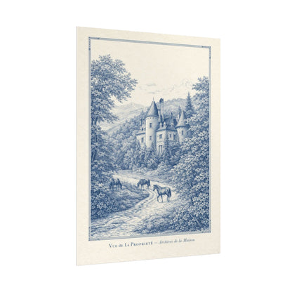 French Chateau Equestrian Landscape Rolled Poster Print