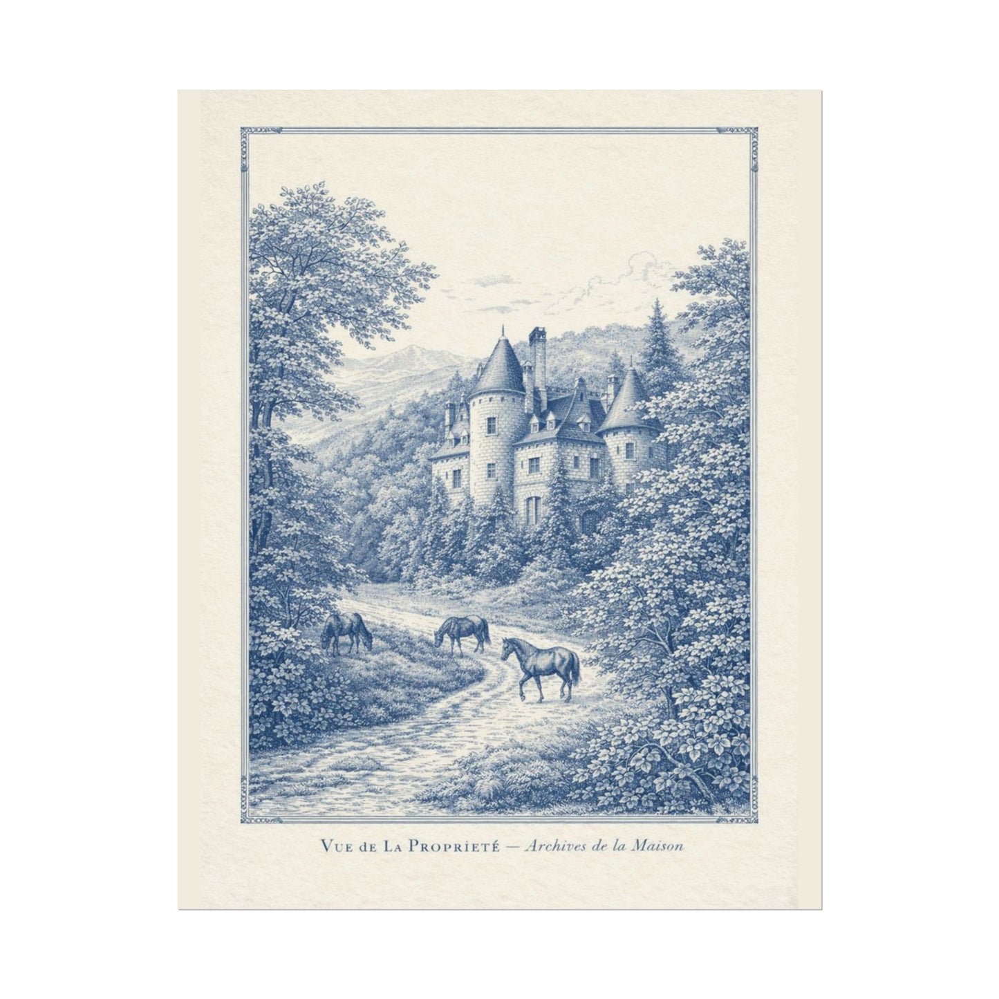French Chateau Equestrian Landscape Rolled Poster Print