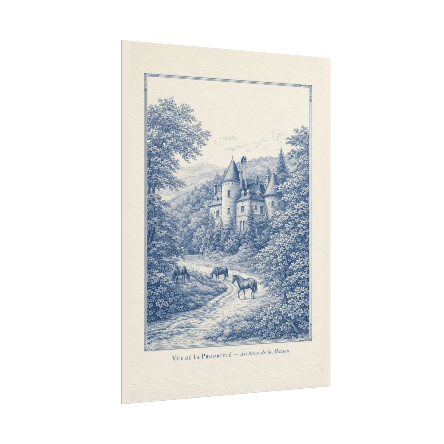 French Chateau Equestrian Landscape Rolled Poster Print
