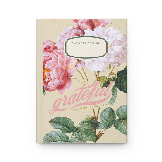 Beautiful Floral 2026 Gratitude Journal Grateful Pink Cover notebook | Hardcover Notebook, Vintage Pink Roses