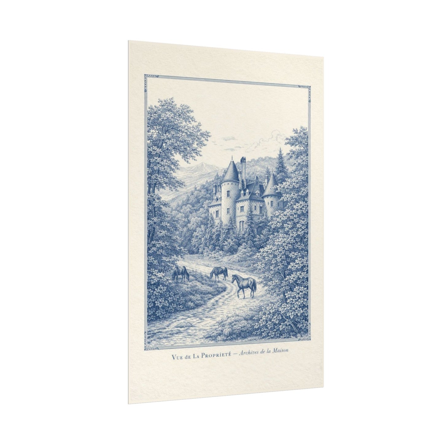 French Chateau Equestrian Landscape Rolled Poster Print