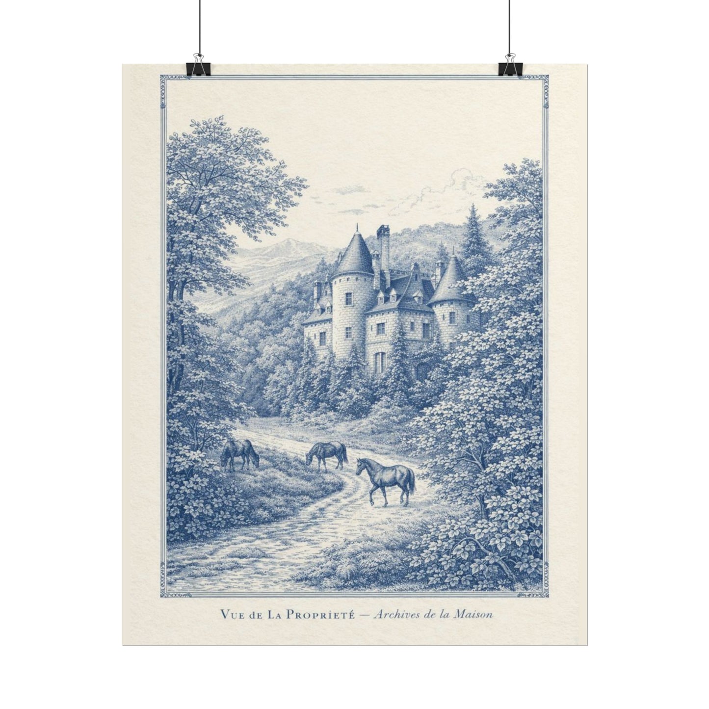 French Chateau Equestrian Landscape Rolled Poster Print