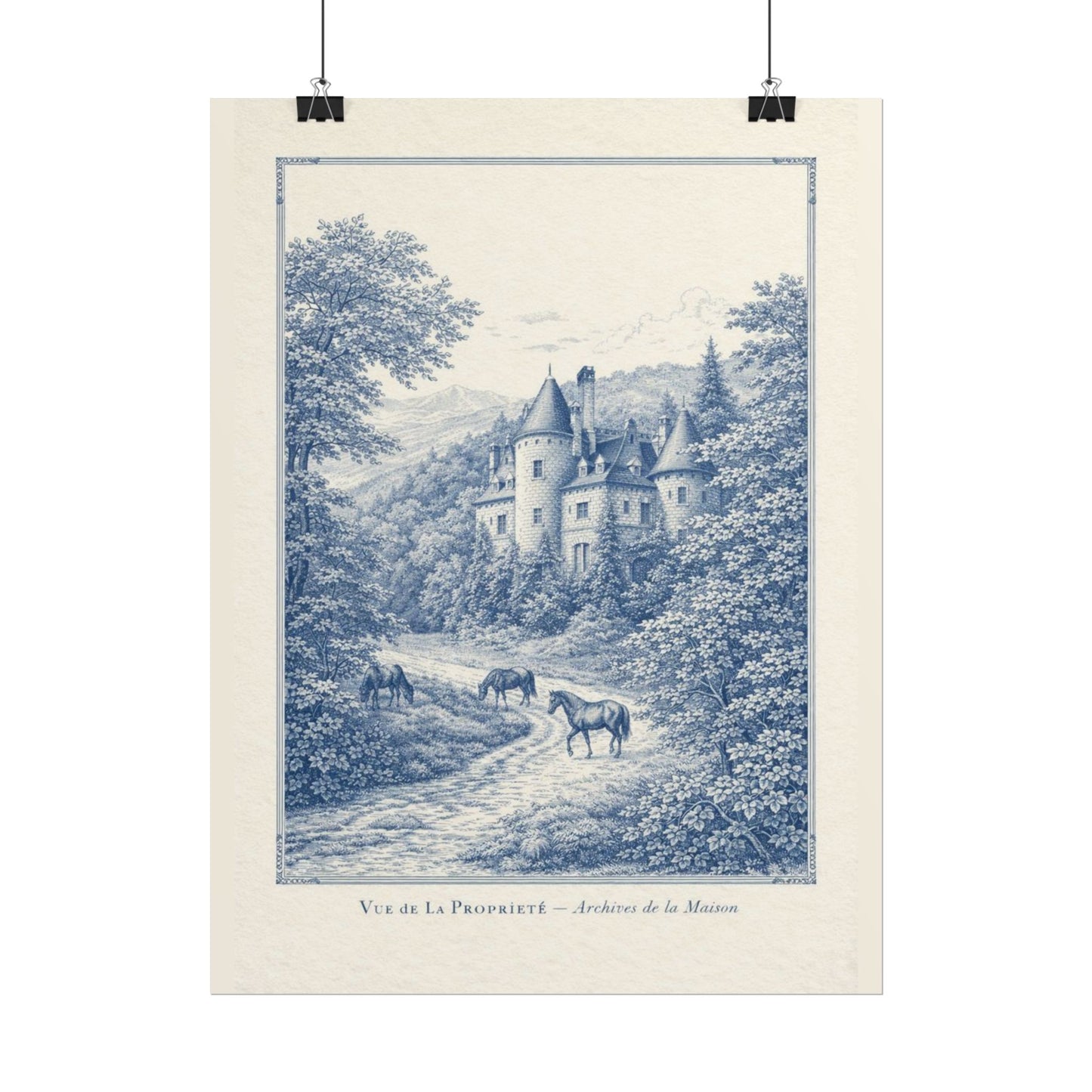 French Chateau Equestrian Landscape Rolled Poster Print