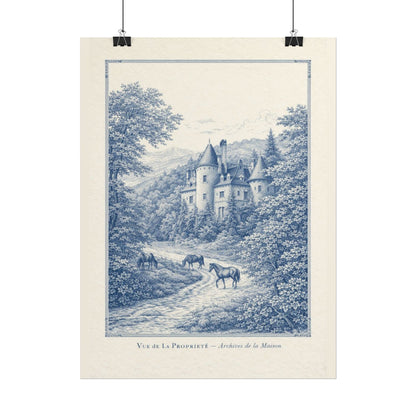 French Chateau Equestrian Landscape Rolled Poster Print