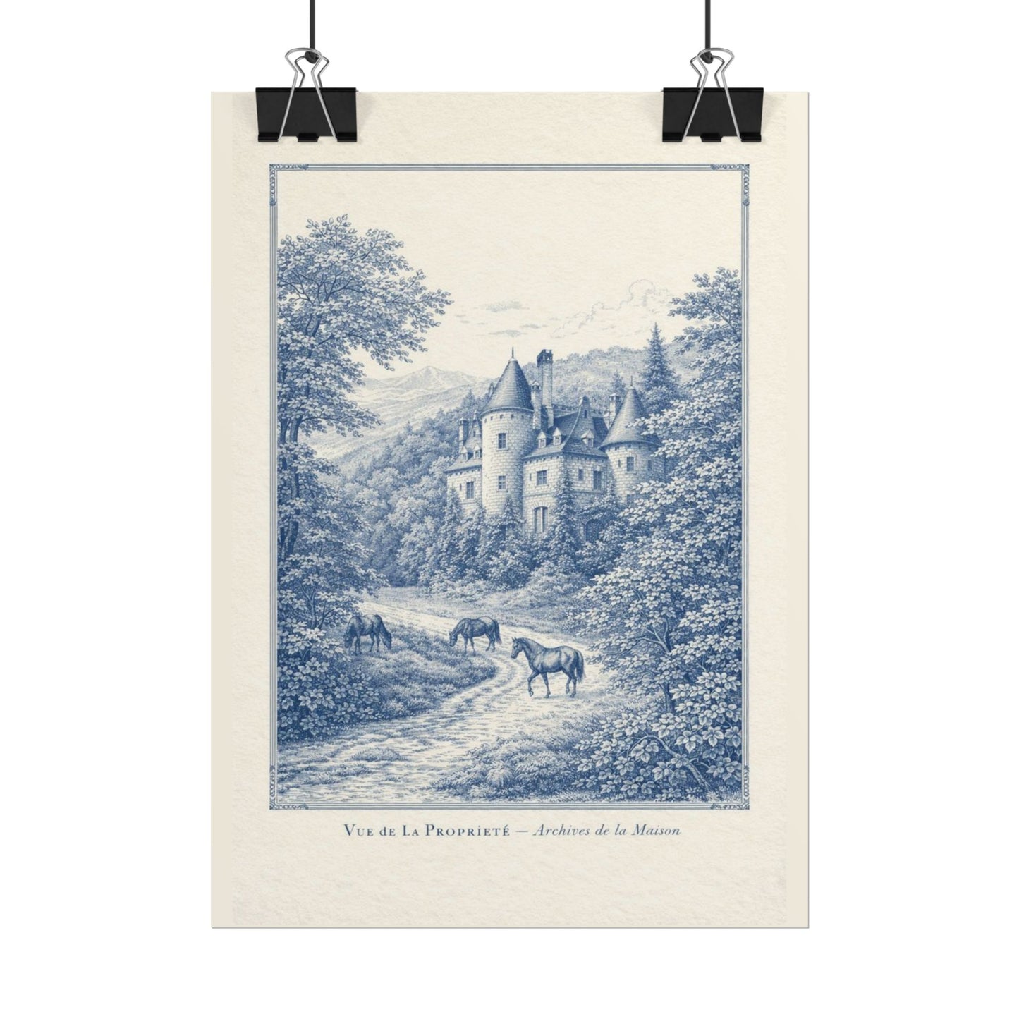 French Chateau Equestrian Landscape Rolled Poster Print