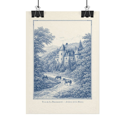 French Chateau Equestrian Landscape Rolled Poster Print