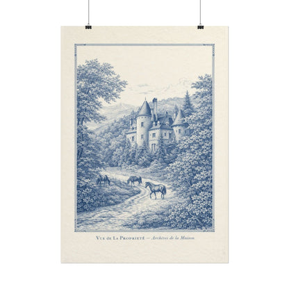 French Chateau Equestrian Landscape Rolled Poster Print
