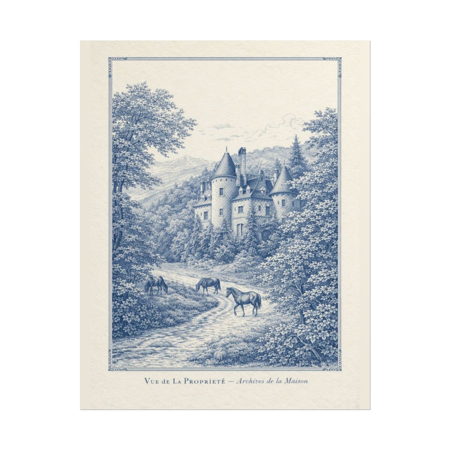 French Chateau Equestrian Landscape Rolled Poster Print