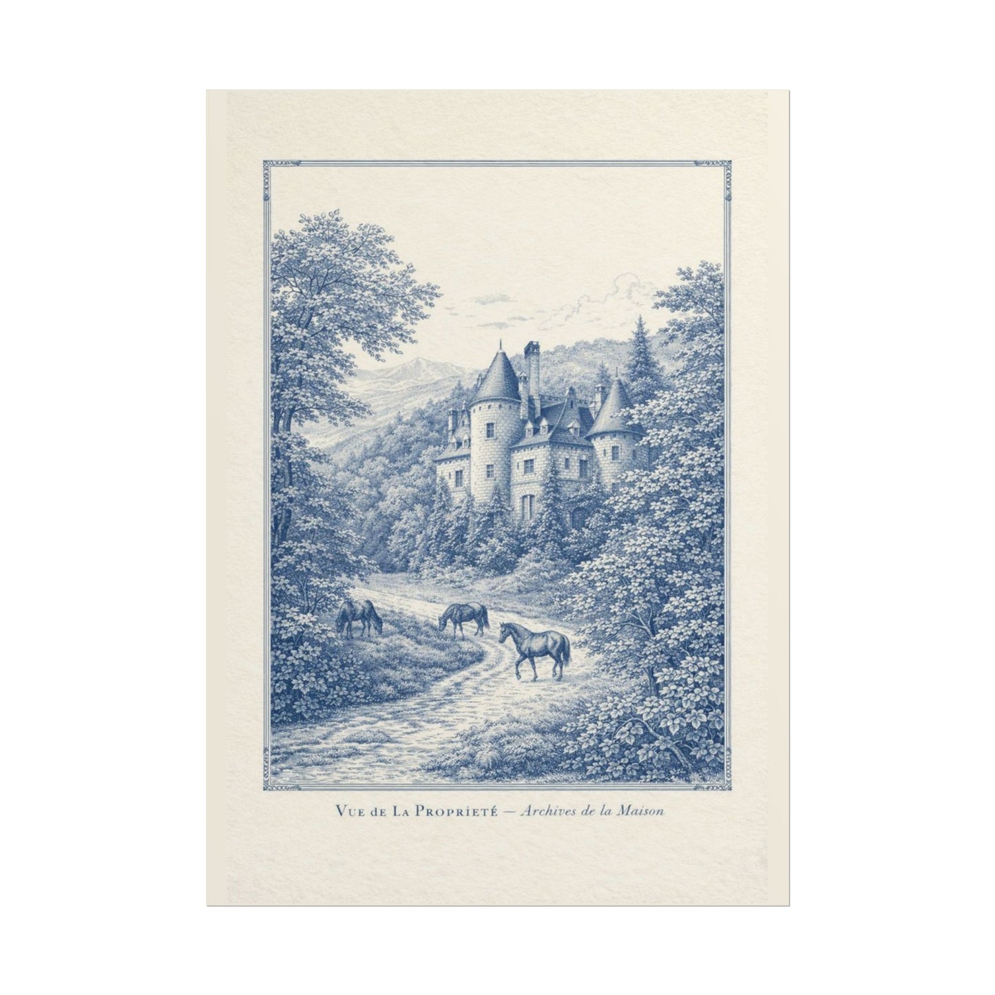 French Chateau Equestrian Landscape Rolled Poster Print