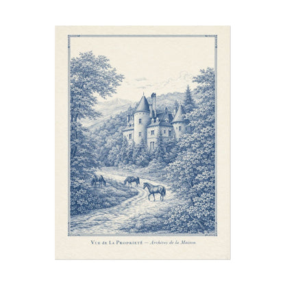 French Chateau Equestrian Landscape Rolled Poster Print