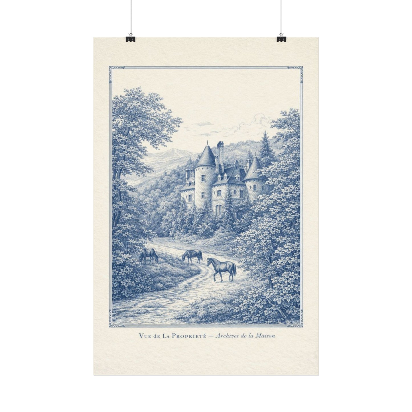 French Chateau Equestrian Landscape Rolled Poster Print