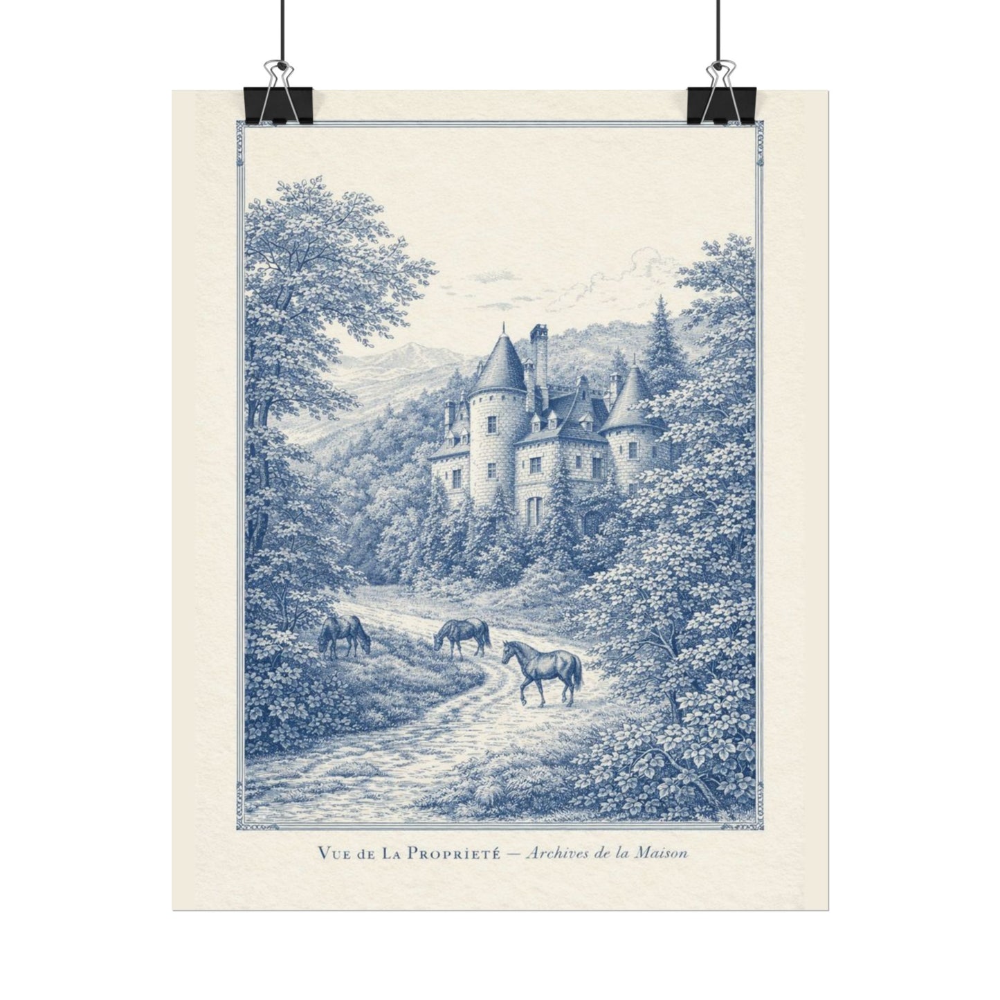 French Chateau Equestrian Landscape Rolled Poster Print
