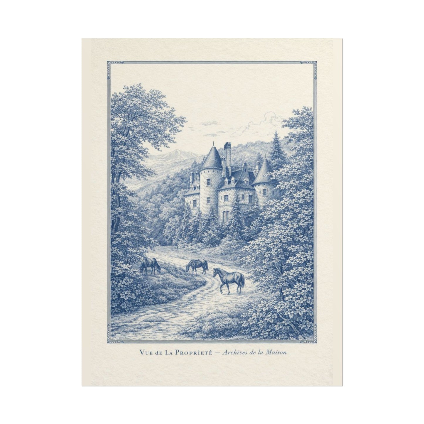 French Chateau Equestrian Landscape Rolled Poster Print